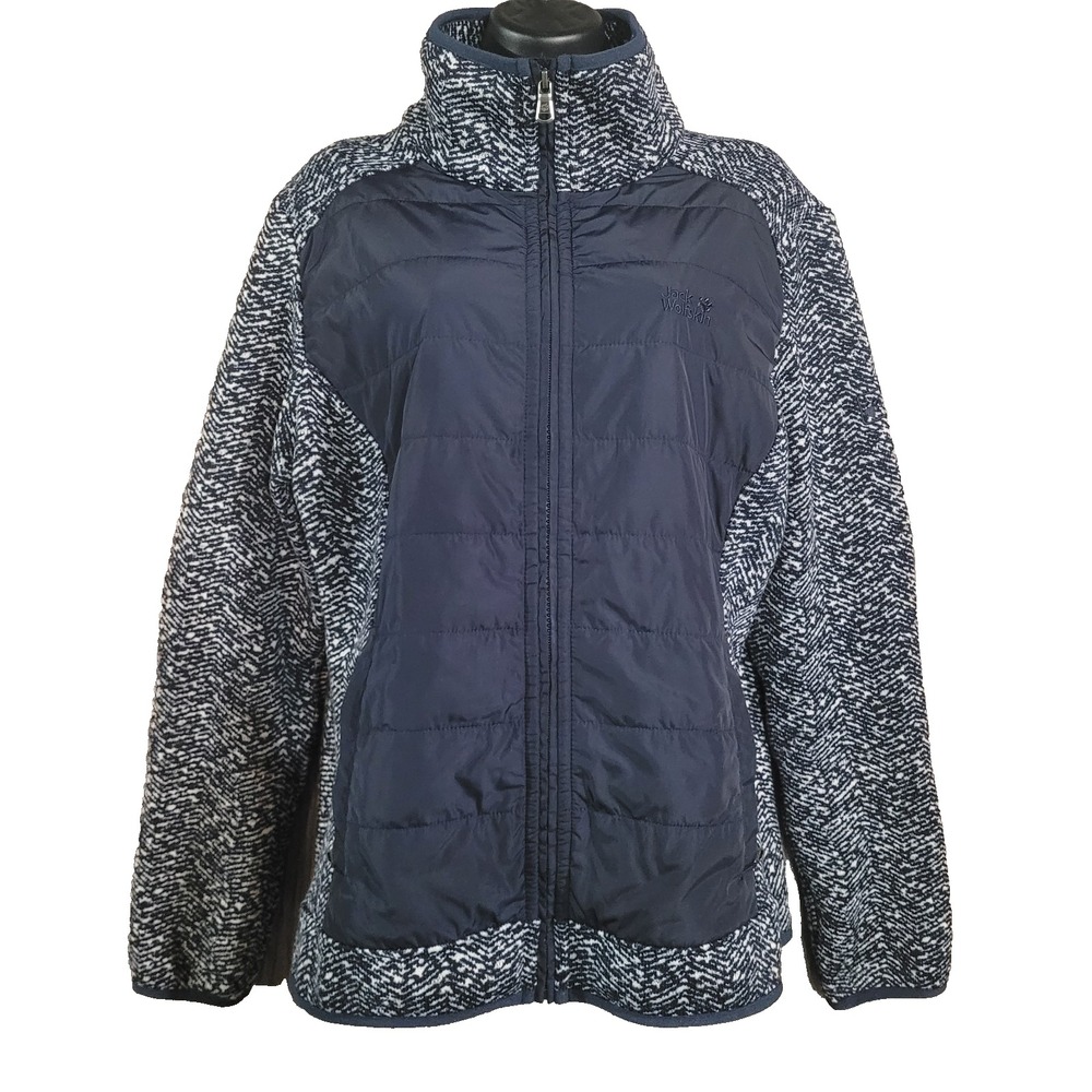 Jack Wolfskin Belleville Crossing Fleece Jacket XL Blue Herringbone Windproof